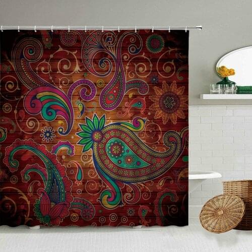 Bohemian Shower Curtain Perris Ethnic Retro Pattern Old Wooden Board Home Bathroom Wall Decor With Hook Hanging Screen Washable