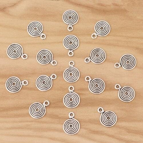 50 Pieces Tibetan Silver Spiral Swirl Vortex Round Charms Pendants Beads for DIY Bracelet Jewellery Making Findings 13x10mm