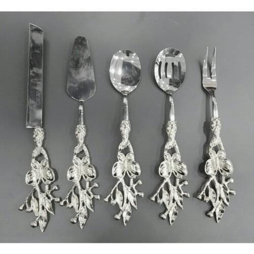 5 Piece Butterfly Design Service Cutlery Silver Colour Classical Kitchen Use Tableware Decoration Food Presentation