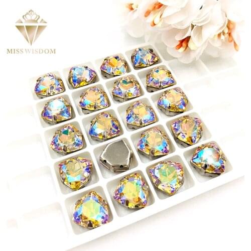 12mm Fat Triangle Light of heaven High quality Glass Crystal sew on rhinestones sliver base with hole diy/clothing accessories