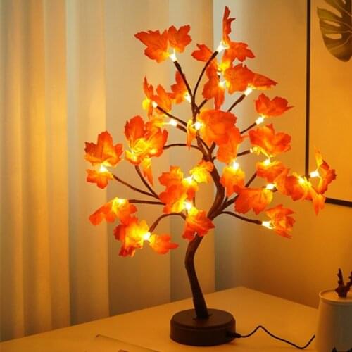 LED Night Light 24LED Maple Tree Light Home Decoration Night Lamp USB Battery Operated for Bedroom Bedside Table Lamp Maple Leaf