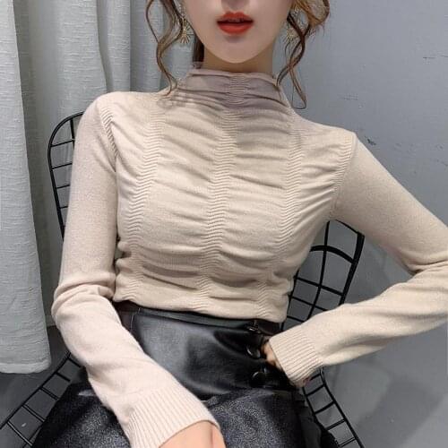 Woman Sweaters Pile Collar Turtleneck Sweater Womens Inner Wear Fall/Winter Slim Pullover Sweater