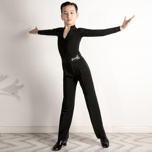 Latin Dance Tops For Boys Long Sleeve Practice Jumpsuit Professional Latin Dance Performance Shirt Rumba Tango Clothes DWY4852