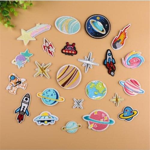 Spaceman Planet Meteorite Applique Clothing Embroidery Patch Fabric Sticker Iron On Patch Craft Sewing Repair Embroidered BD0408