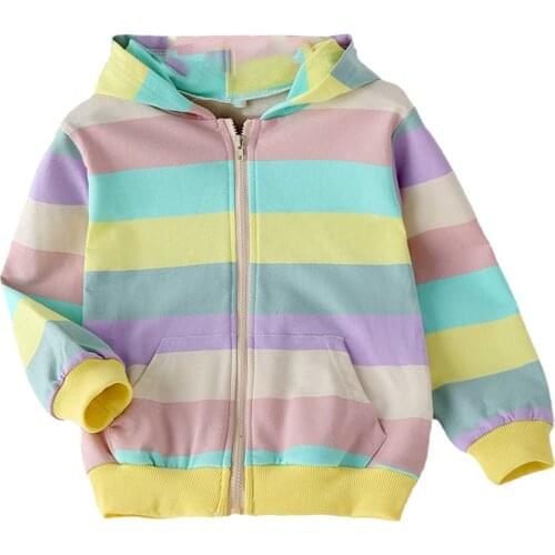 2021 New Spring Autumn Girls Windbreaker Coat Baby Kids Stripe Hooded Outwear Kids Coats Jacket Children Clothing Casual Wear