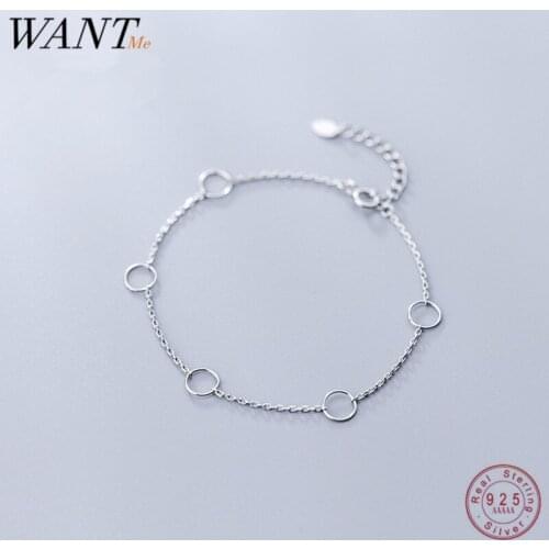WANTME Fashion Real 100% 925 Sterling Silver Jewelry Minimalist Personality Hollow Circle Round Charm Bracelet&Bangle for Women