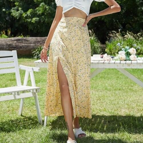 Female Casual Beach Split Skirts Summer Women High Waist Floral Print Midi Skirt Boho Sweet Holiday Bottoms 2021 Hot Sales