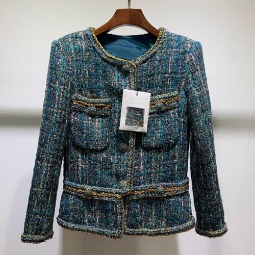 Gold Hand-Crochet Border Casual Fashion Tweed Jacket Women High Quality Camellia Lining Coat Button Chic Outerwear Lady 2021