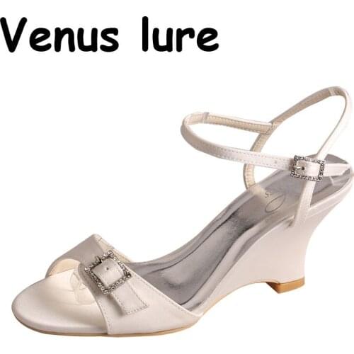 23 Colors Wedge Wedding Shoes for Women Peep Toe Sandals off white Slingback