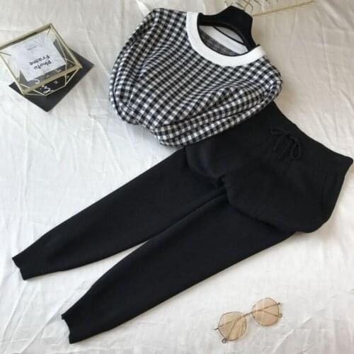 Ladies retro literary style sweater women 2020 autumn new loose pullover sweater + foot pants suit