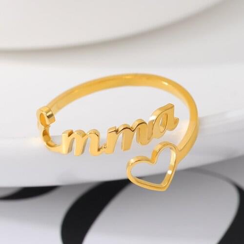Custom Love Heart Name Ring For Women Personalized Stainless Steel Rose Gold Couple Ring BFF Rings Letter Anillos Jewelry Gift