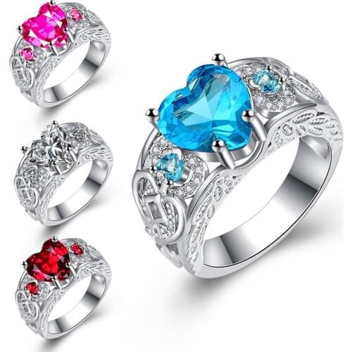 925 stamped silver plated womens wedding ring,fashion heart Cubic Zirconia ring for women,4 colors can be choose