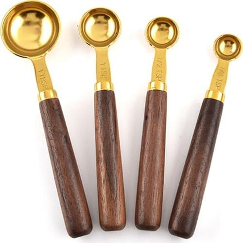 Gold Measuring Spoons Wood Handle Measuring Spoon Set Coffee Scoop Kitchen Scale Baking Cooking Tools