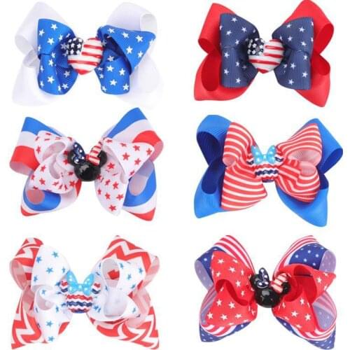 24 Pcs/Lot, 4th of July Girls Boutique Holiday Hair Bow Clips, 4 inch Ribbon Twisted Bow Hair Clips