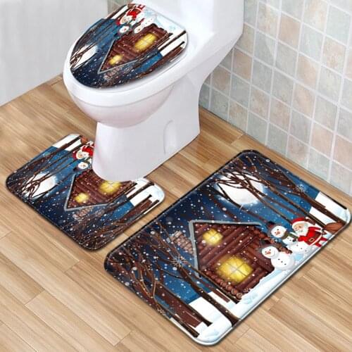 3pcs Set Bathroom Mat Set Christmas Toilet Seat Cover Anti-slip Rugs Water Home Doormats Absorption Decoration Carpet