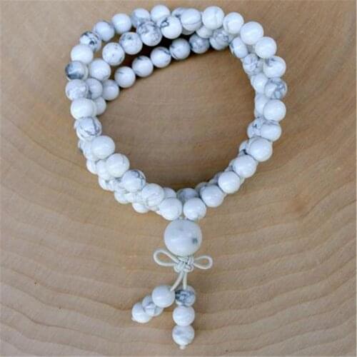 6mm Howlite 108 Beads Handmade Tassel Necklace Bracelet Wristband Yoga Buddhism Japa Spiritua Retro