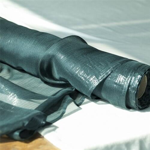 Shiny metallic dark green pure silk Georgette fabric, sewing for shirt, blouse, dress, skirt, home, wedding, craft by the yard