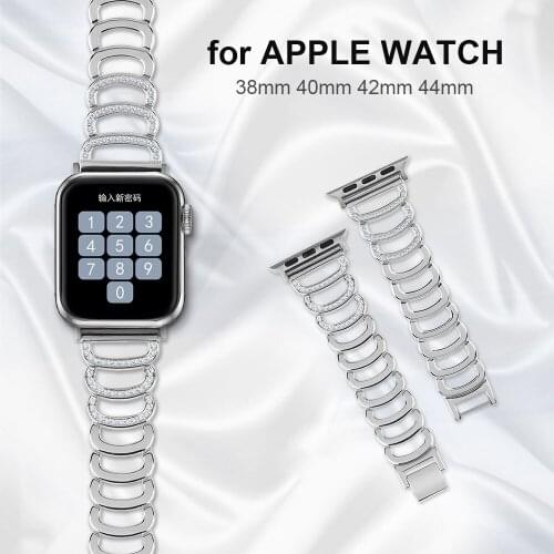 Silver Bling for Apple Watch Band 38mm 40mm 44mm 42mm iWatch SE 6/5/4 Luxury Metal Diamond Bracelet Strap Wristband Replacement