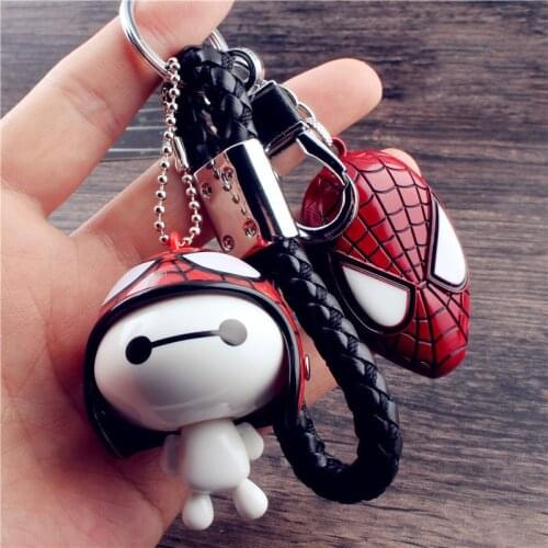 Disney Baymax Spiderman Iron Man Captain America Keychain Cartoon Anime Figure Marvel The Avengers Pendant Decoration Kids Toys