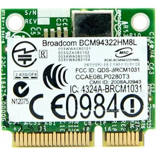 Broadcom BCM4322 BCM94322HM8L Dual Band 802.11a/g/n 300Mbps Wireless Wifi Wlan Mini PCI-E Half Size Card 504664-001 MAC wifi