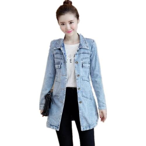 Denim Jacket Slim Jeans Coat Casual Long Sleeve Vintage Outwear Plus Size