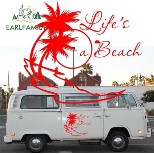 EARLFAMILY 2x "LIFES A BEACH" STICKER VW DUB SURF CAMPER T25 T5 T4 Camper Van Graphics Vinyl Graphics Kit Decals Car Stickers