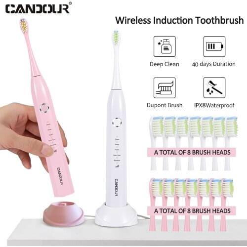 CANDOUR sonic electric toothbrush rechargeable Waterproof 15 Modes IPX8 Replaceable Brush Head Toothbrush USB Charger for Adult