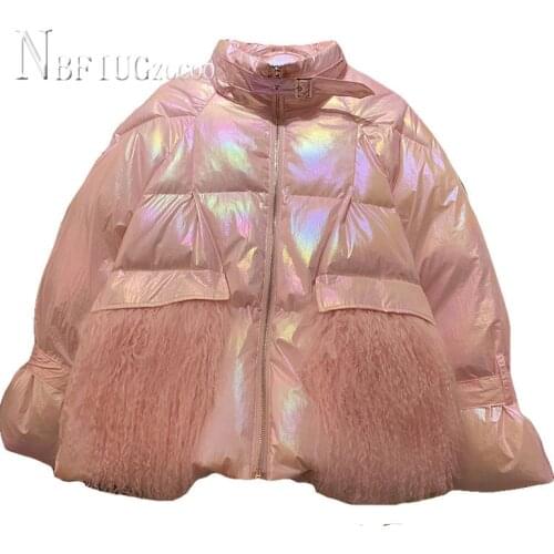 Fluorescence Beige Green Pink Colors Women Parkas Plush Fashion Female Jacket