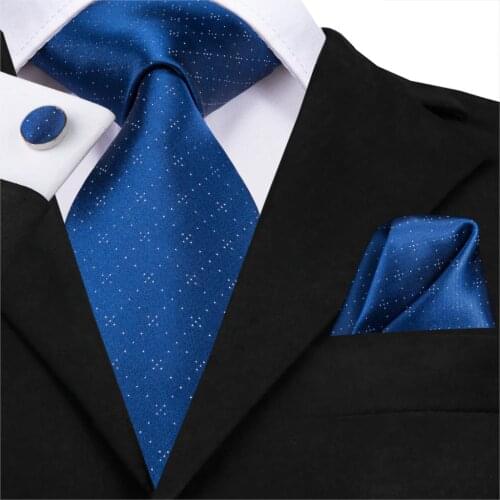 SN-3184 Luxury Royal Blue Tie 8.5cm Silk Woven Men Tie Plaid Necktie Hanky Cufflinks Set Party Wedding Classic Pocket Square Tie