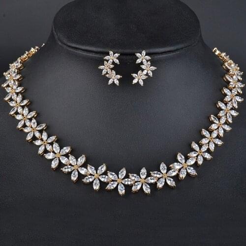 GAOLANew Arrival Genuine Austrian Flower Crystal Delicate Gold Color Jewelry Set Engagement Gift Necklace+Earring Set GLN0095
