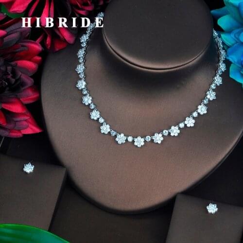 HIBRIDE Sparkling Small Flower Shape CZ Design Women Bridal Jewelry Sets Necklace Set Wedding Dress Accessories Jewelry N-442