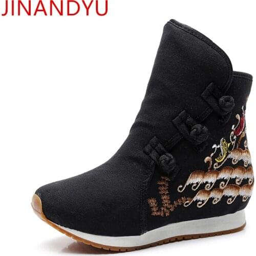 Embroider Canvas High Top Sneakers Platform Wedges Shoes Loafers Women Vulcanized Shoes Fashion Casual Womens High Heel Shoes