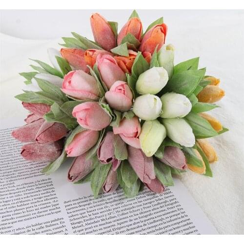 6Pcs14cm Artificial Tulip Flowers Bouquet Home Decor DIY Wedding Living Room Wreath Bouquet Garden Flower Arrangement Fake Craft