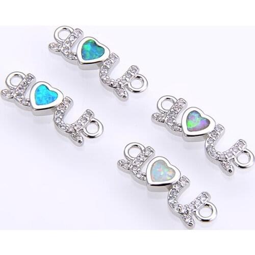 KAMAF 4 PCS or mix opal 17 * 6 mm LOVE copper inlay zircon DIY jewelry accessories bracelet handmade jewelry as a gift
