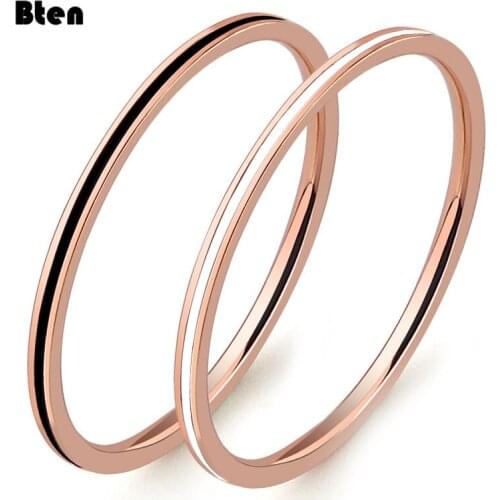 Bten Rose Gold Color Stainless Steel Rings For Women Party Gift Black White Enamel Wedding Thin Ring Minimalist Jewelry