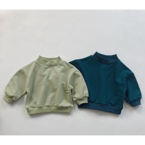 Spring Baby Boys Girls Half High Collar T-shirt Childrens Kids Autumn Baby Boys Girls Long Sleeve Pure Color Pullover T-shirt
