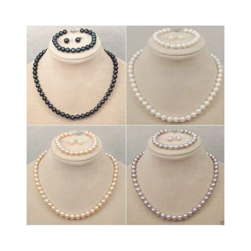 Pretty 10mm Gray Akoya Shell Pearl Necklace +Bracelet +Earring Set AAA