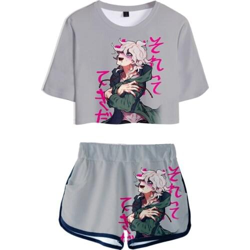 Anime Danganronpa: Trigger Happy Havoc Cosplay Costume Summer Kids Unisex Short Sleeve T-shirt + Shorts Suits Sportswear C30M234