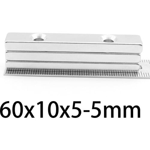 2-20PCS 60x10x5-5mm Strong Sheet Rare Earth Magnet Holes 5mm Block Strong Neodymium Magnets 60*10*5-5 Permanent Magnet