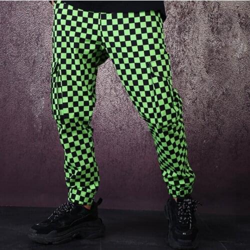 Mens pants stage personality Green square pant men trousers singer dance fashion pantalon homme street star style novelty B618