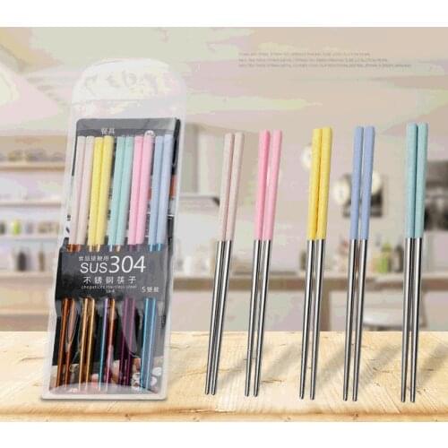 Stainless steel chopsticks set 304 household non-slip gold-plated personalized non-slip chopsticks household 5 pairs