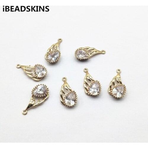 New arrival! 20x10mm 50pcs Copper/Zircon Feather/Drop shape Charm for Earrings parts,hand Made Earrings Findings Jewelry DIY