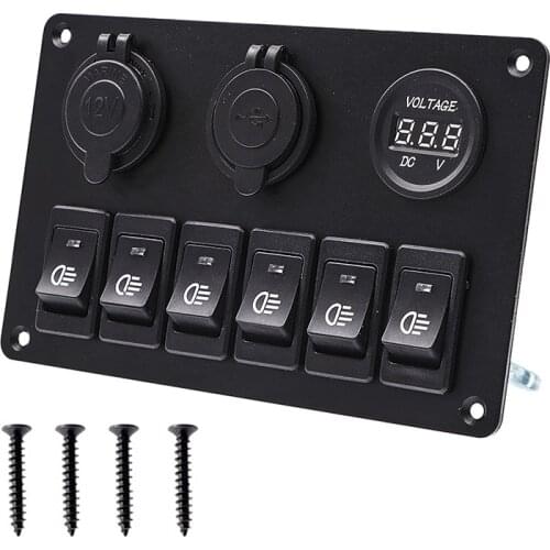 New 6 Buttons LED Rocker Switch Panel Circuit Breakers Waterproof 12V 24V Switch Control Panel For Auto Car Marine Boat