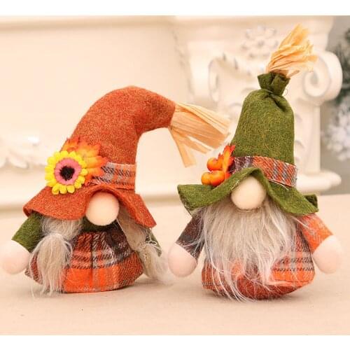 Fall Gnome Figurines Pumpkin Sunflower Swedish Elf Dwarf Plush Ornaments For Christmas Autumn Halloween Thanksgiving Decoration