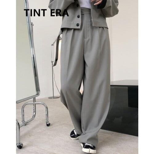 TINT ERA Spring New Ins Blogger Style Simple Temperament Profile High Waist Suit Wide Leg Loose Thin Drape Trousers Women Y2k