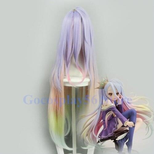 No Game No Life Wig Shiro Sora Cosplay Gradual Purple Pink Yellow Green Long Straight Anime Synthetic Hair Adult Role Play
