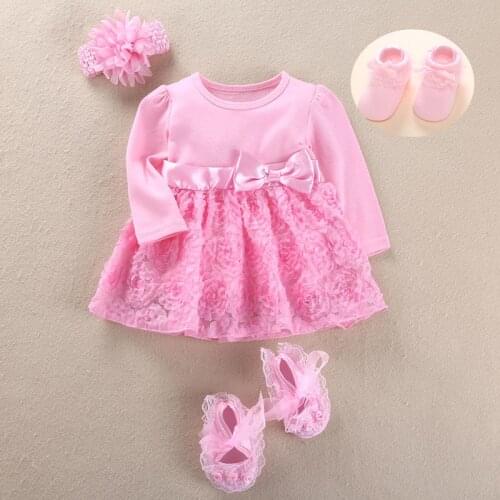 Newborn Baby Girl Dress 0-3 Months Girls Infant new born Dress kids girl wedding Party Birthday dress Shoes Set Christening Gown