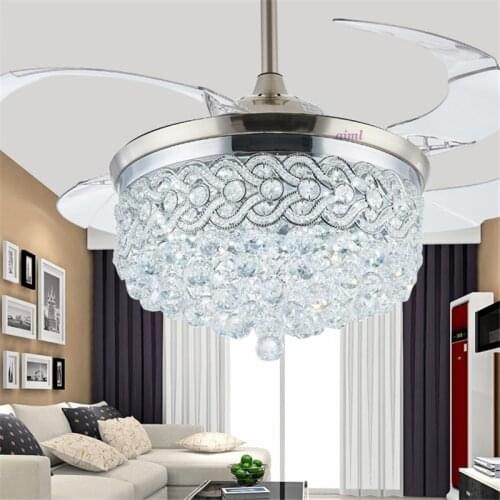 Fan light 110-265V 42inch LED Chrome Crystal Ceiling Light Living Room Folding Ceiling Fan Remote Control Decorative home Lamp