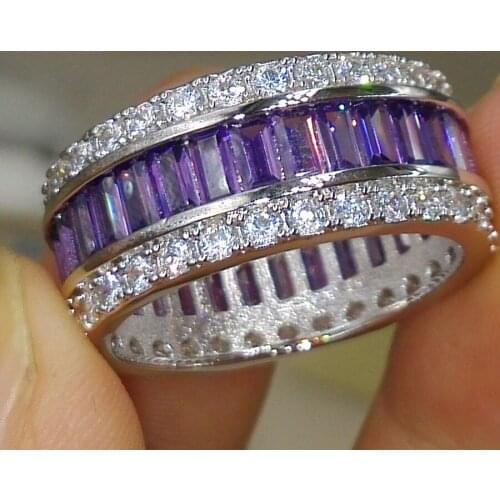 Size 5-11 Princess Fashion Jewelry 925 Sterling Silver CZ Simulated stones Wedding Party Engagement Band Rings For Couple Gift