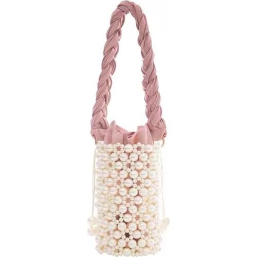 Luxury NEW Pearl Bucket Bag Women Chic Handmade Clear Beading Evening Clutch Purses And Handbags Ladies Messenger Bags Dinner